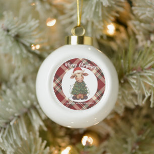 Niedliche fröhliche Kuh Weihnachtsbaum Kalb Ochse Keramik Kugel-Ornament