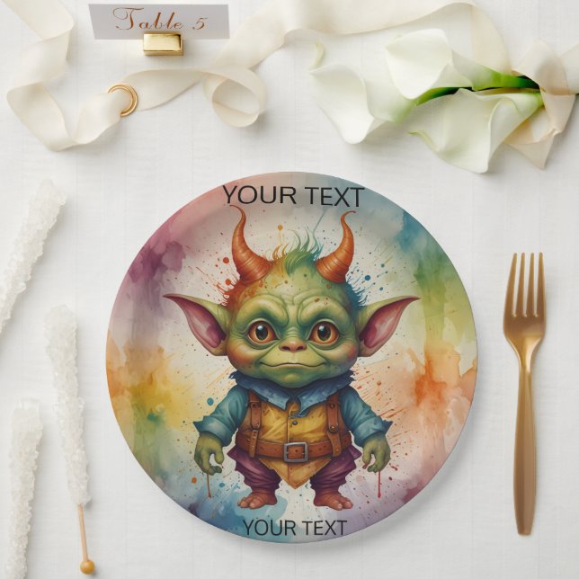 Niedliche fröhliche, lustige kleine Goblinkreatur Pappteller (Hochzeit)