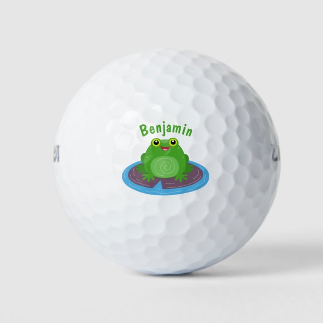 Niedliche Frosch-Cartoon-Abbildung Golfball (Vorderseite)