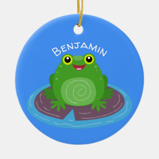 Niedliche Frosch-Cartoon-Abbildung Keramik Ornament (Vorne)