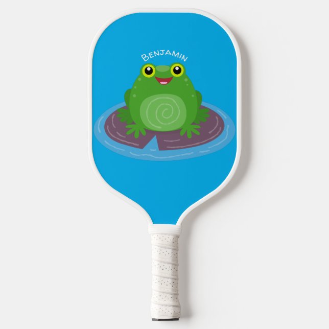 Niedliche Frosch-Cartoon-Abbildung Pickleball Schläger (Vorderseite)