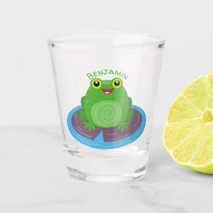 Niedliche Frosch-Cartoon-Abbildung Schnapsglas