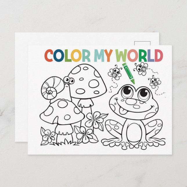 Niedliche Frosch- und Schneckenfarbseite Postkarte (Vorne/Hinten)