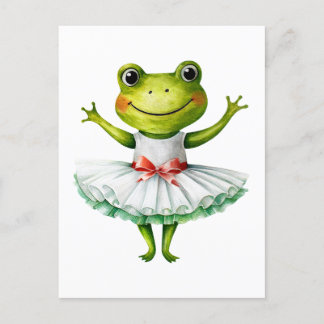 Niedliche Froschballerina tanzt Ballett. Feiertagspostkarte