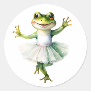 Niedliche Froschballerina tanzt Ballett. Runder Aufkleber