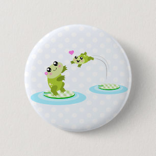 Niedliche Frösche - Kawaii Mama und Baby Frosch Ca Button