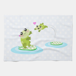 Niedliche Frösche - Kawaii Mama und Baby Frosch Ca Küchentuch