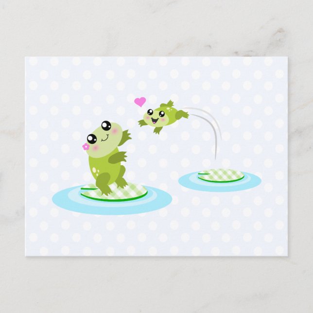 Niedliche Frösche - Kawaii Mutter und Kinderfrosch Postkarte (Vorderseite)