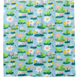 Niedliche Frösche und Lilienpolster Duschvorhang