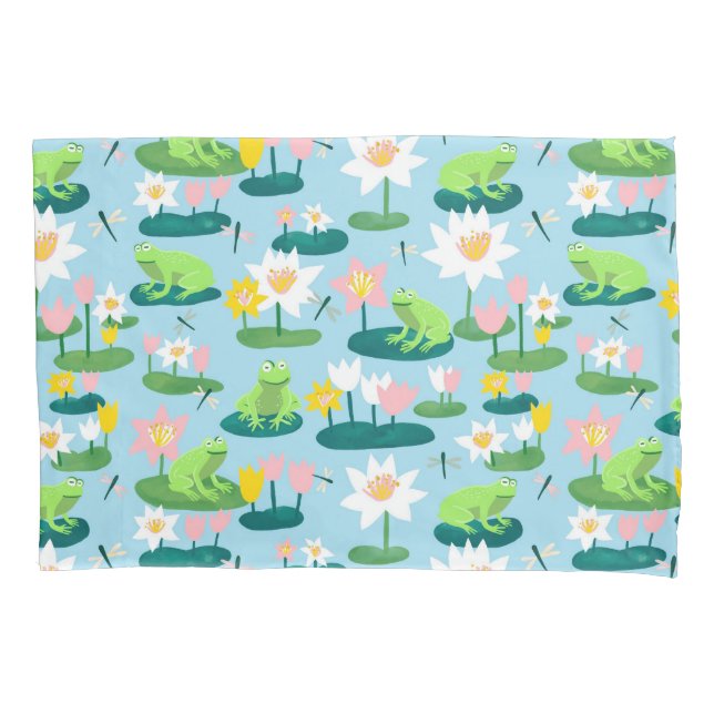 Niedliche Frösche und Lilienpolster Kissenbezug (Vorderseite)