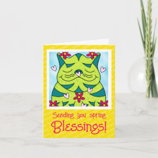 Niedliche Froschkatze mit Blume Frühjahrssegnungen Karte