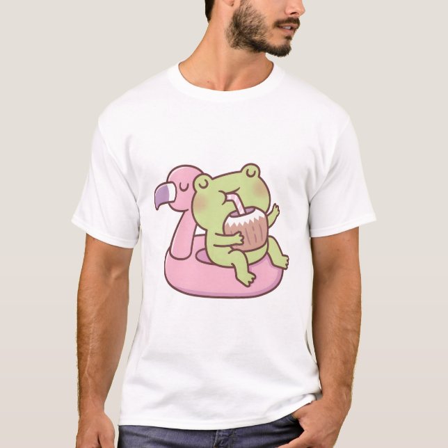 Niedliche Froschkühlung auf Flamingo Pool Float T-Shirt (Vorderseite)