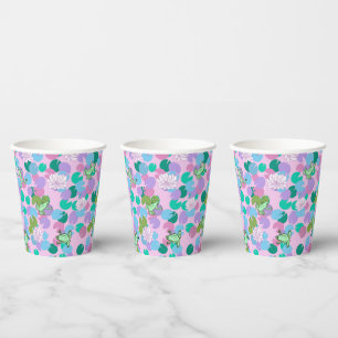 Niedliche Froschkunstbecher mit rosa Hintergrund Pappbecher