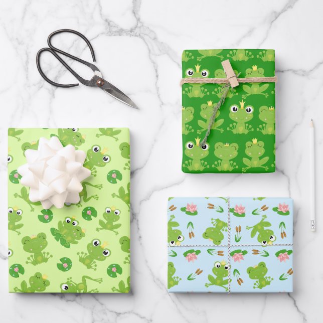 Niedliche Froschmuster Geschenkpapier Set (Vorderseite)