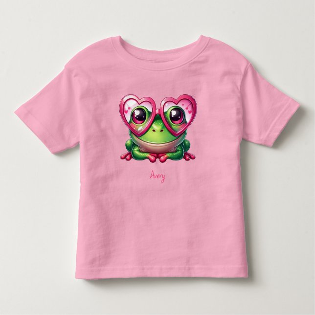 Niedliche Froschtrage Oversized Heart Glasses Kleinkind T-shirt (Vorderseite)