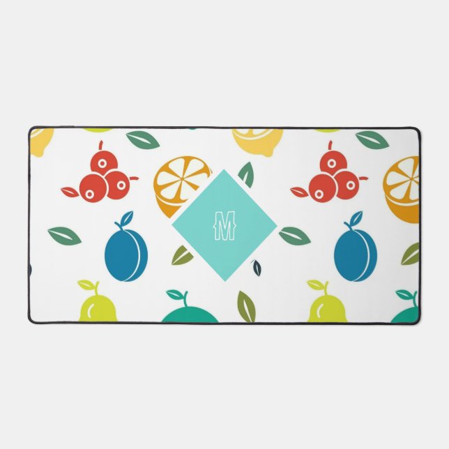 Niedliche Fruchtmuster Monogramm Schreibtischunterlage (Vorderseite)
