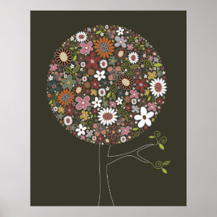 Niedliche Frühlingsblumen Pop Tree Whimsical Kinde Poster