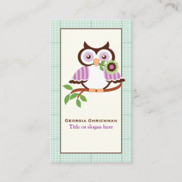 Niedliche Frühlingseule mit Minzgrün karierte Gren Visitenkarte