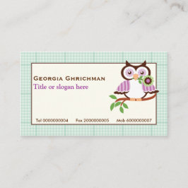 Niedliche Frühlingseule mit Minzgrün karierte Gren Visitenkarte
