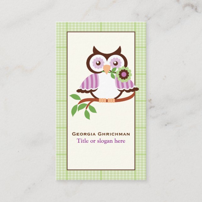 Niedliche Frühlingshaube auf einem Ast, grüne kari Visitenkarte (Vorderseite)