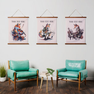 niedliche Fuchs Music Liebhaber fügen Text hinzu Wandteppich Mit Holzrahmen