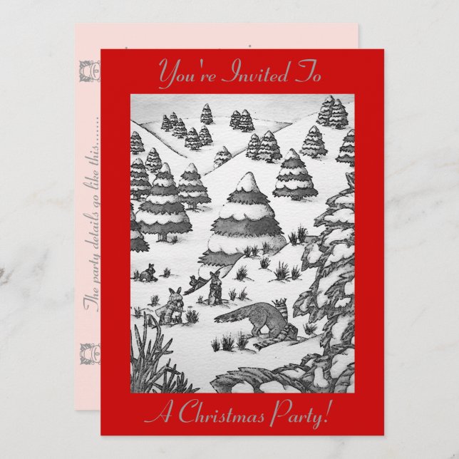 niedliche Fuchs- und Kaninchenschneekunst Einladung (Vorne/Hinten)