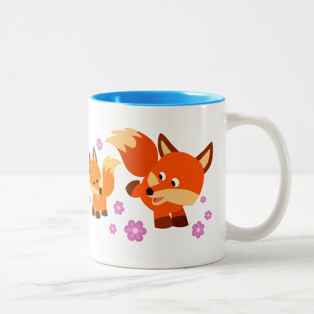 Niedliche Füchse für spielende Cartoon Zweifarbige Tasse (Rechts)