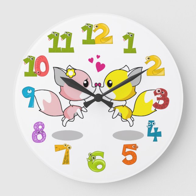 Niedliche Füchse Große Wanduhr (Vorderseite)