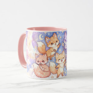 Niedliche Füchse Mond und Sterne Aquarell-Tasse Tasse