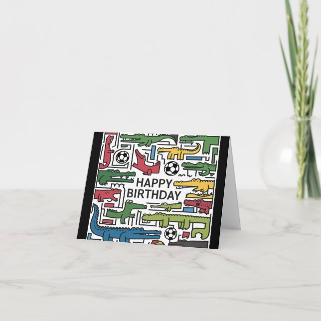 Niedliche Fun Alligatoren spielen Fußball Geburtst Karte (Vorderseite)