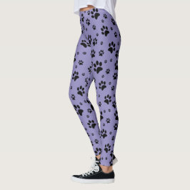 Niedliche Fun Black on Lavender Lila Paw Prints Leggings