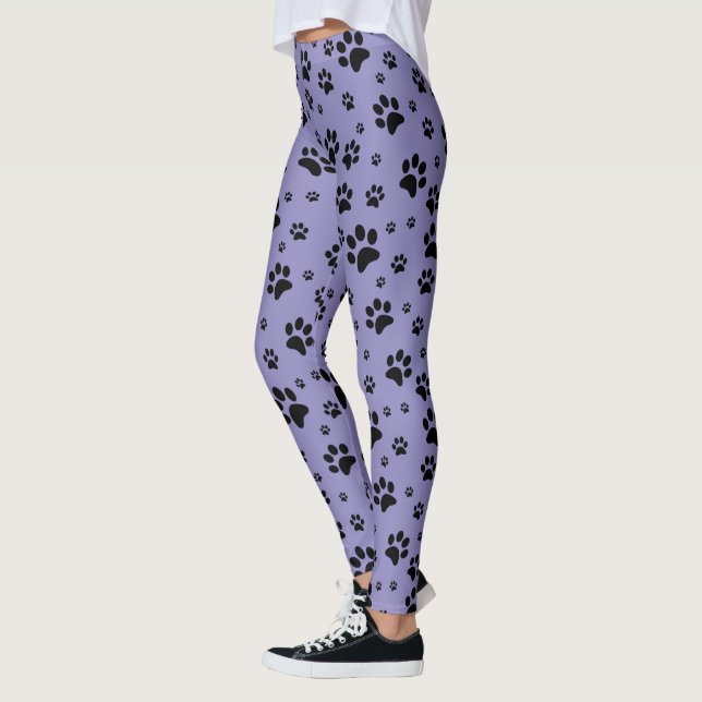 Niedliche Fun Black on Lavender Lila Paw Prints Leggings (Links)