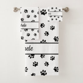 Niedliche Fun Black Paw Prints Personalisiert Badhandtuch Set