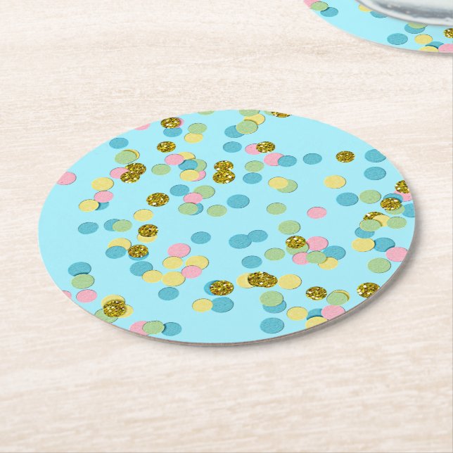 Niedliche Fun Colorful Moderne Confetti Dots Runder Pappuntersetzer (Angewinkelt)