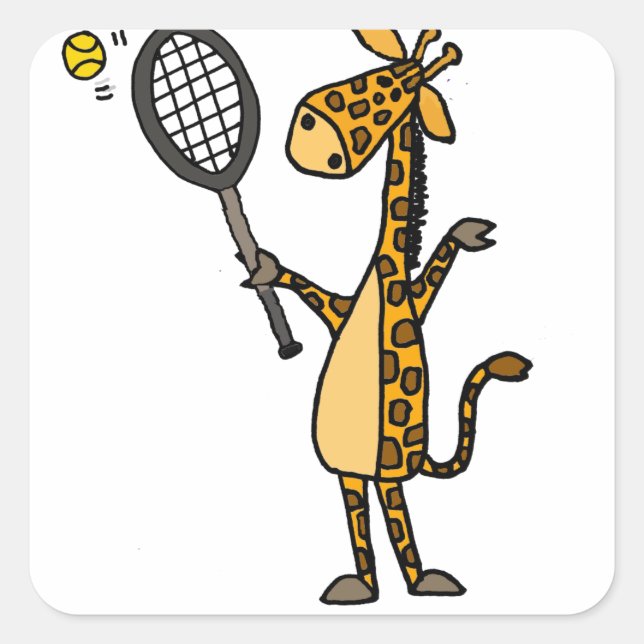 Niedliche Fun Giraffe Tennis Cartoon Quadratischer Aufkleber (Vorderseite)