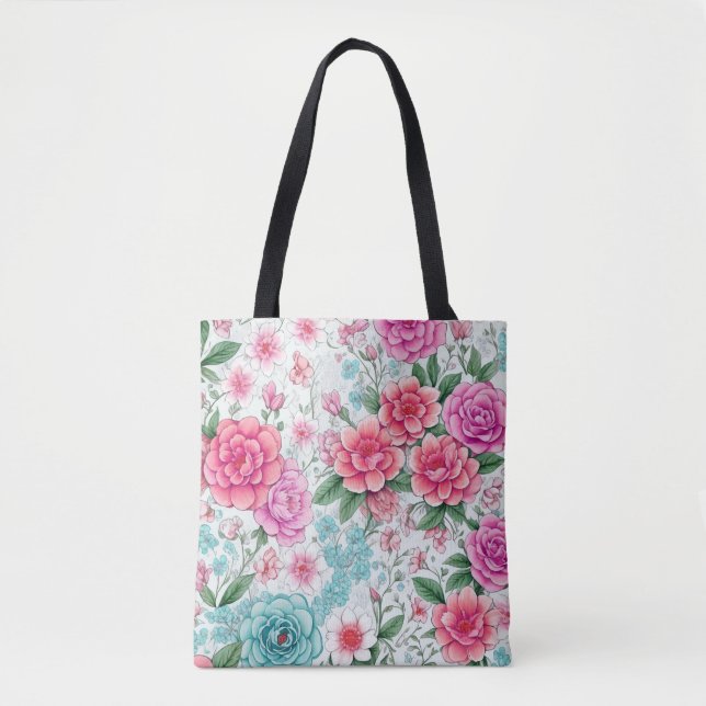 Niedliche Fun Girly Floral Tote Tasche (Vorderseite)
