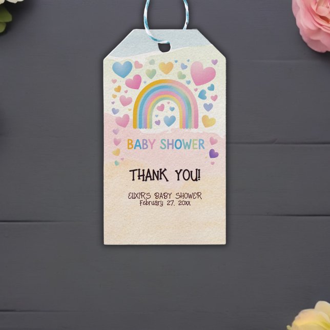 Niedliche Fun Hearts und Rainbow Baby Shower Geschenkanhänger (Von Creator hochgeladen)