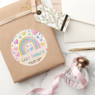 Niedliche Fun Hearts und Rainbow Baby Shower Runder Aufkleber