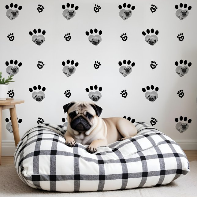 Niedliche Fun Schwarz & Weiß Herzklopfen Fotos Dru Tapete (Cute Fun Black & White Heart Pet Photos Paw Print Wallpaper)