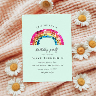 Niedliche Funkelnd Sequenzer-Rainbow-Geburtstagspa Einladung