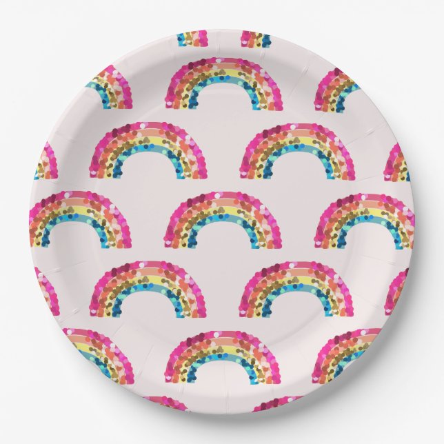 Niedliche Funkelnd Sequenzer-Rainbow-Geburtstagspa Pappteller (Vorderseite)