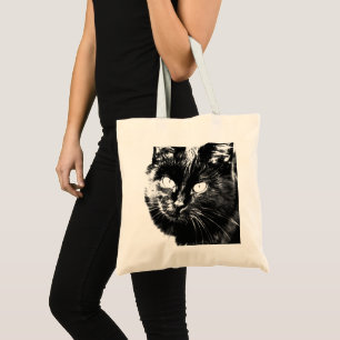 Niedliche Funky Black Cat Kitten Eyes Sketch Tragetasche