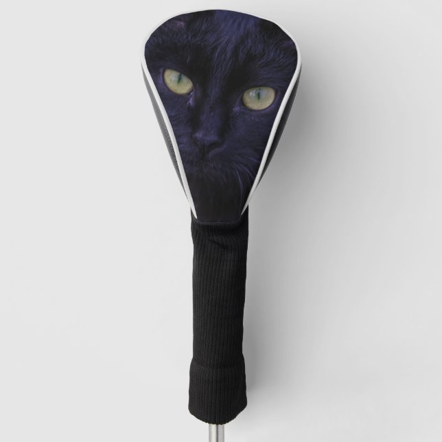 Niedliche Funky Black Cat Kitten Yellow Eyes Golf Headcover (Vorderseite)