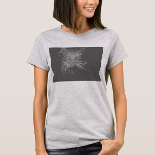Niedliche Funky Cat Kitten Eyes Face Sketch T-Shirt