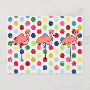 Niedliche Funky Flamingos Colorful Polka Dots Postkarte