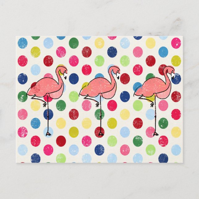 Niedliche Funky Flamingos Colorful Polka Dots Postkarte (Vorderseite)