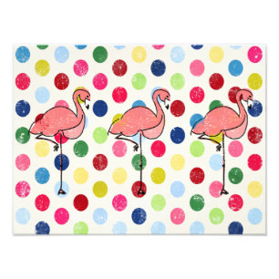 Niedliche funky Flamingos farbenfrohe Tupfen Fotodruck