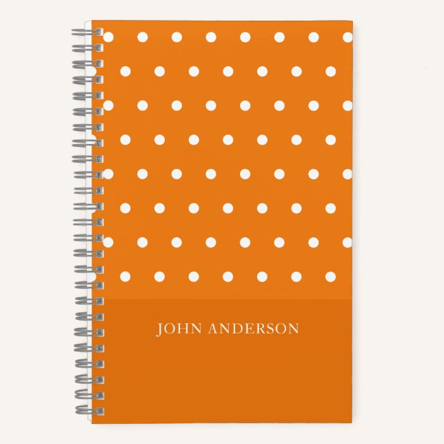 Niedliche Funky Orange Polka Dots Custom Script Notizbuch (Vorderseite)