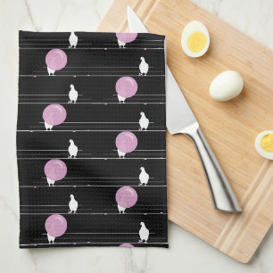 Niedliche Funny Bubblegum Birds auf einem Drahtsei Geschirrtuch