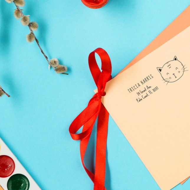 Niedliche Funny Cat Doodle Kinder Individuelle Nam Permastempel (Von Creator hochgeladen)